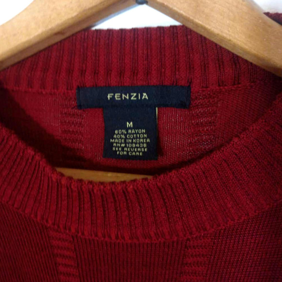 Fenzia Men Sz M Vintage Grandpa Red Lightweight Sweater Classic Stripe - Picture 6 of 6